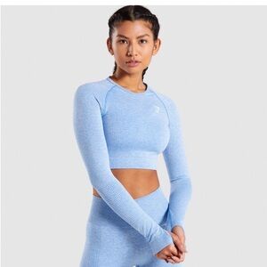 Gymshark Vital Light Blue Seamless Long Sleeve Cropped Workout Top
